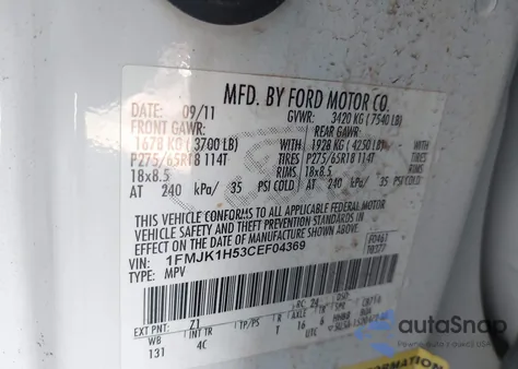 2012 Ford Expedition El Xlt from USA, damaged, VIN 1FMJK1H53CEF04369